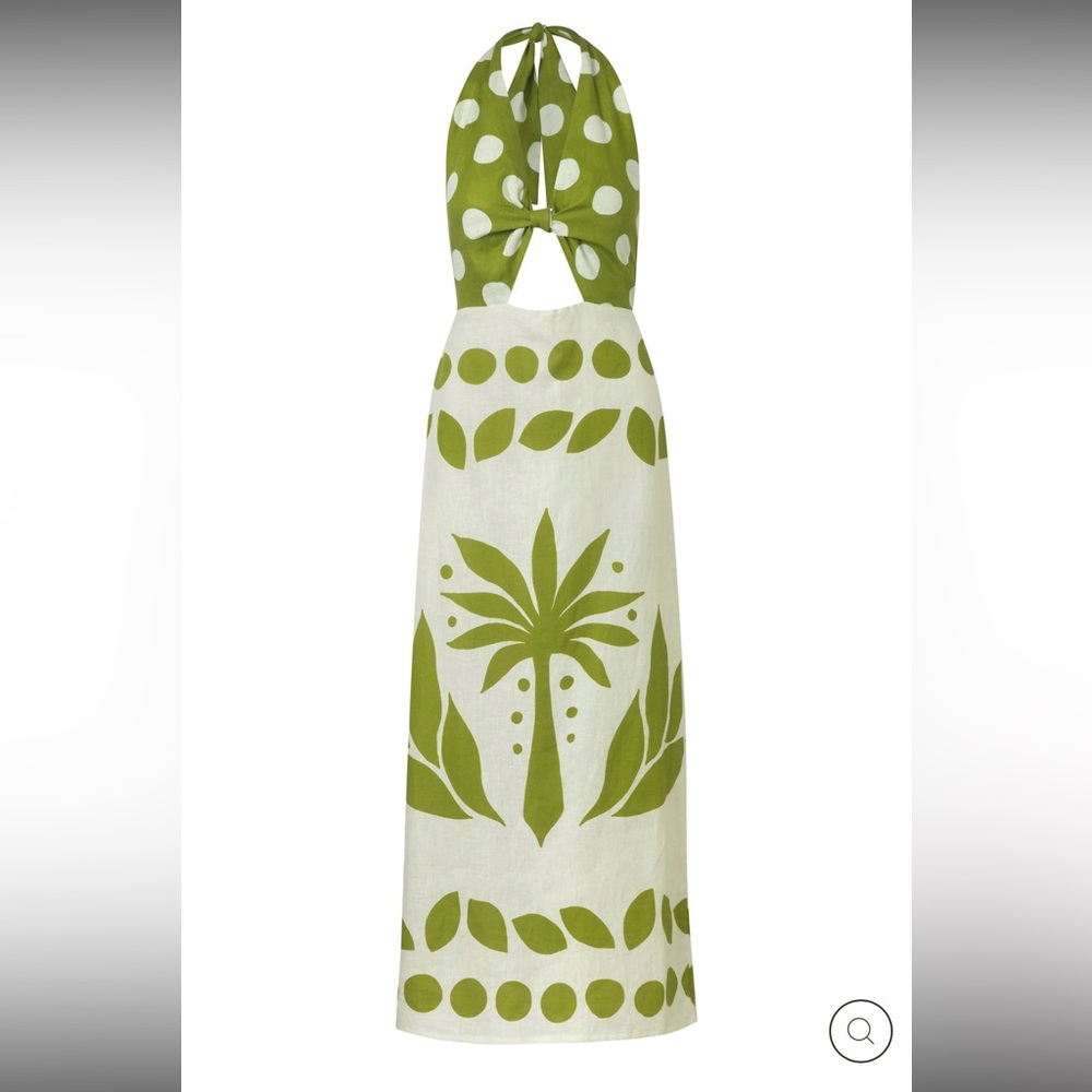 halter Palm Print Midi Dress